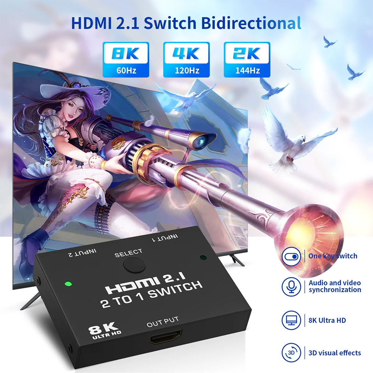 Переключатель 8K HD HDMI 2 1-совместимый двухсторонний переключатель @ 60Hz 4K 120Hz 1