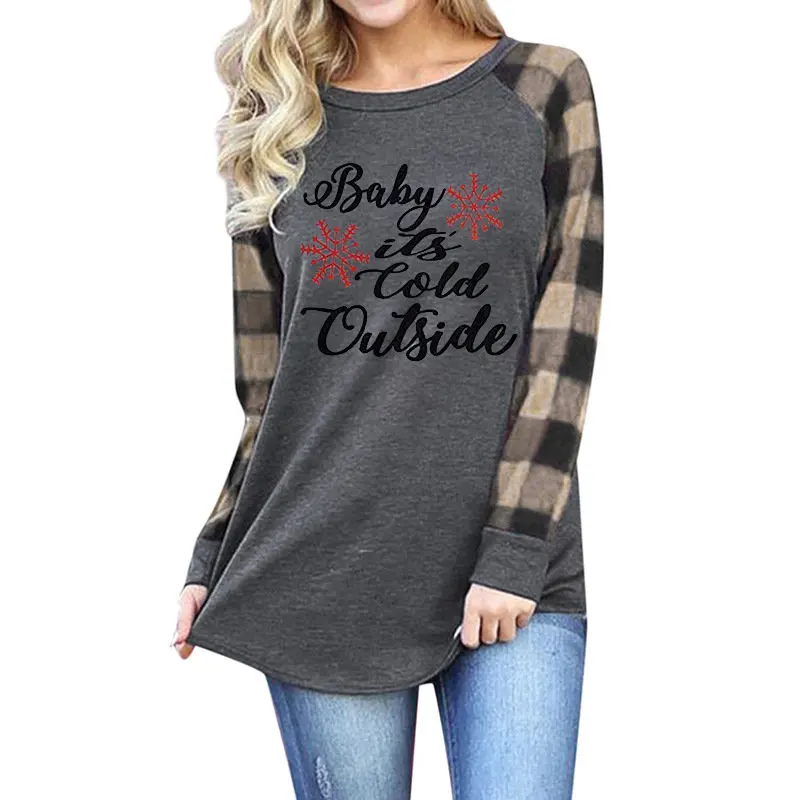 Women Plaid Baby It's Cold Outside Xmas Long Sleeve Shirt Casual Letters Trendy Crew Neck Funny Top Tee Ladies Graphics T-Shirt
Women Plaid Baby It's Cold Outside Xmas Long Sleeve Shirt Casual Letters Trendy Crew Neck Funny Top Tee Ladies Graphics T-Shirt