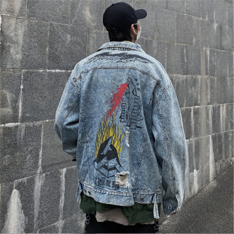 High Street Men Denim Jackets Trend Oversize Graffiti Letter Print Hole Washed Parka Clothes Sweater Outerwear Hip Hop Coats
High Street Men Denim Jackets Trend Oversize Graffiti Letter Print Hole Washed Parka Clothes Sweater Outerwear Hip Hop Coats