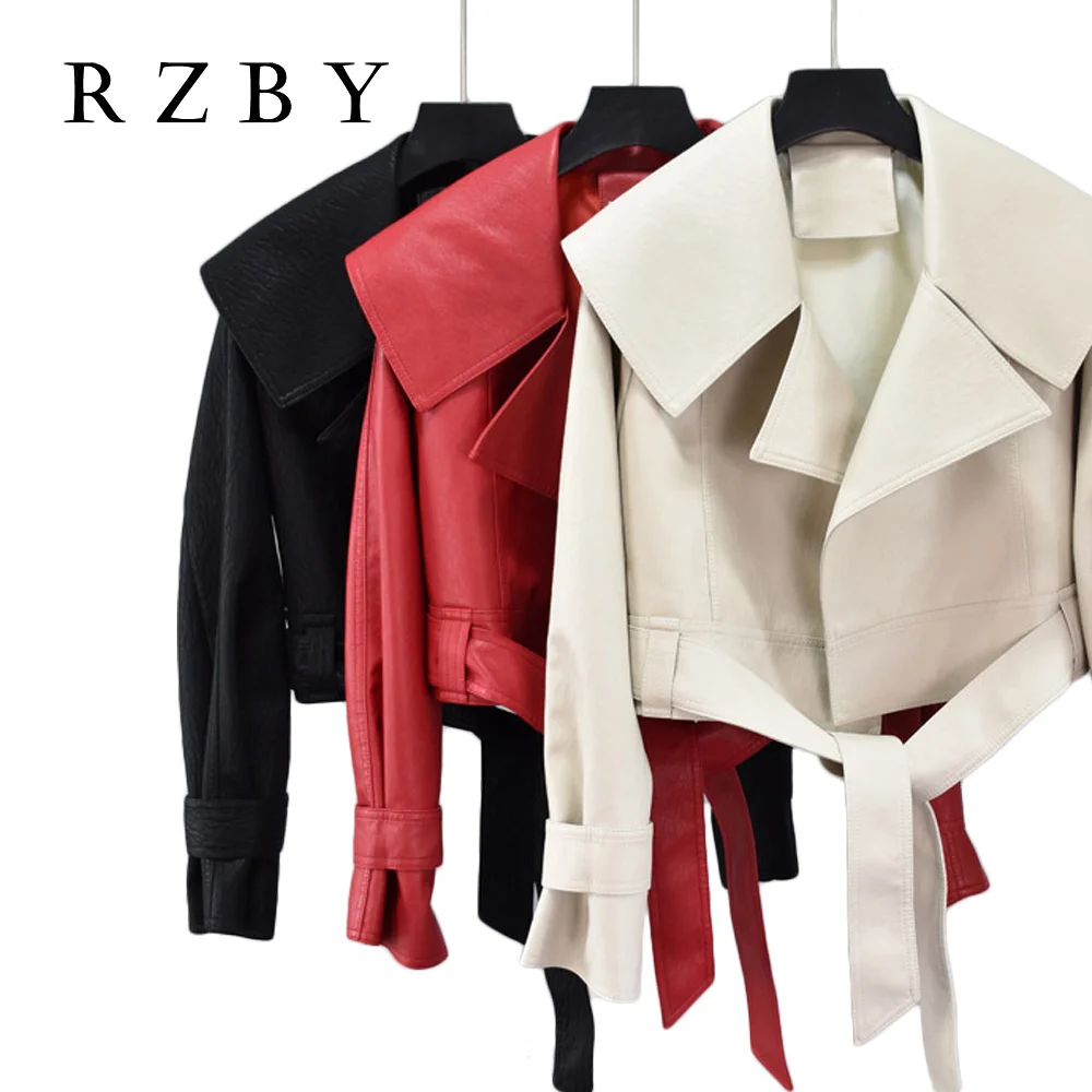 Winter And Autumn New Female Short Black Red Big Turndown Collar Belt Soft Loose Motorcycle Punk Faux PU Leather Jacket
Winter And Autumn New Female Short Black Red Big Turndown Collar Belt Soft Loose Motorcycle Punk Faux PU Leather Jacket