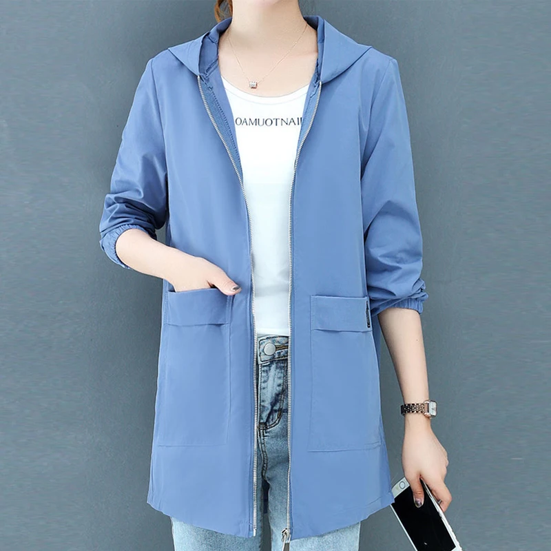 Spring Autumn Solid Casual Woman's Jacket Hooded Long Style Windbreaker Jacket Zipper Pockets Female Full Sleeve Outwear Jackets
Spring Autumn Solid Casual Woman's Jacket Hooded Long Style Windbreaker Jacket Zipper Pockets Female Full Sleeve Outwear Jackets