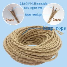 Vintage Hemp Rope Wire Woven Textile Twisted Flexible Cable Braided 2 Core 3 Core Retro Pendant Light Cords Awg