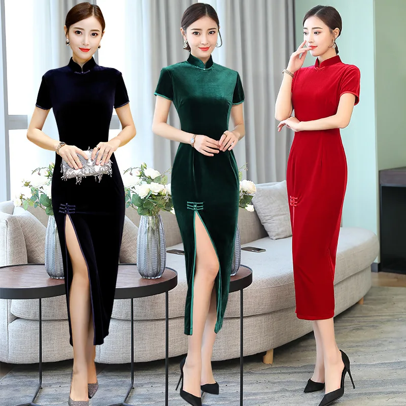 Retro Stand-up Collar Long Velvet Cheongsam Retro National Style Dinner Dress Slim Velvet Cheongsam Maxi Dresses for Women
Retro Stand-up Collar Long Velvet Cheongsam Retro National Style Dinner Dress Slim Velvet Cheongsam Maxi Dresses for Women