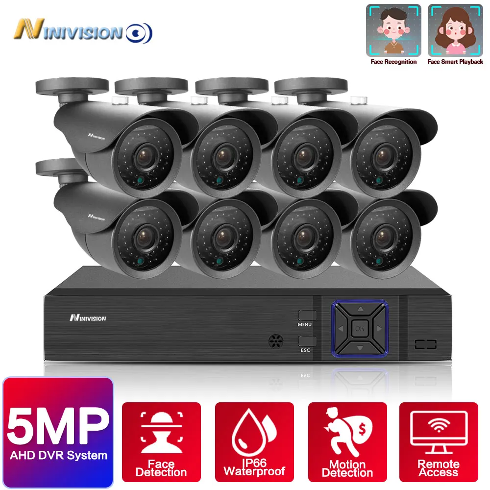

H.265 8CH DVR Kit Home Security Surveillance Alarm System 5MP 8CH CCTV Outdoor Waterpfoof AHD Camera WIFI Motion Face Detection