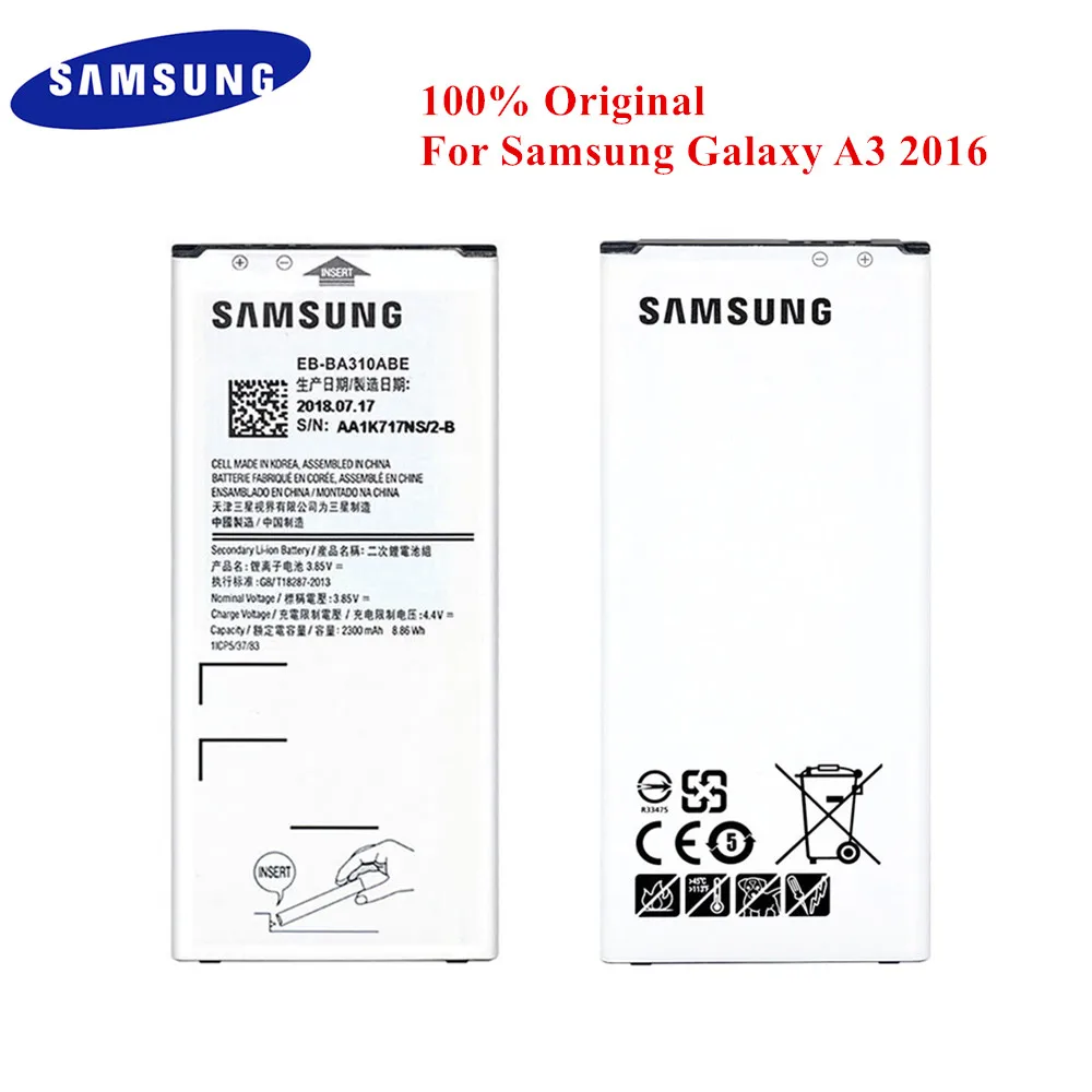 Аккумулятор для Samsung Galaxy A3 2016, 100% оригинальный аккумулятор для Samsung Galaxy A3 2016, A310, A310M, A310Y, A310F, DS, Duos, две SIM-карты, 2300 мАч, Akku
Аккумулятор для Samsung Galaxy A3 2016, 100% оригинальный аккумулятор для Samsung Galaxy A3 2016, A310, A310M, A310Y, A310F, DS, Duos, две SIM-карты, 2300 мАч, Akku