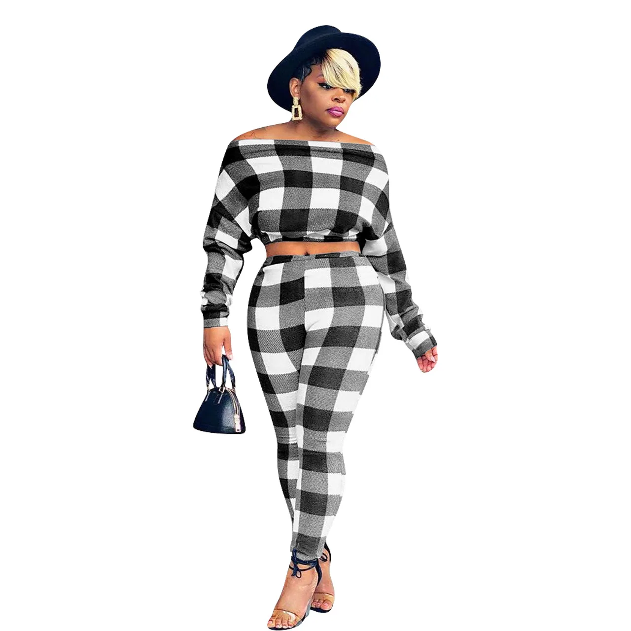 Fashion Plaid Slash Neck Casual Outfits Women Two Pieces Long Sleeves Short Tops + Loose Pants Party Nightclub Lady Sets 2021
Fashion Plaid Slash Neck Casual Outfits Women Two Pieces Long Sleeves Short Tops + Loose Pants Party Nightclub Lady Sets 2021