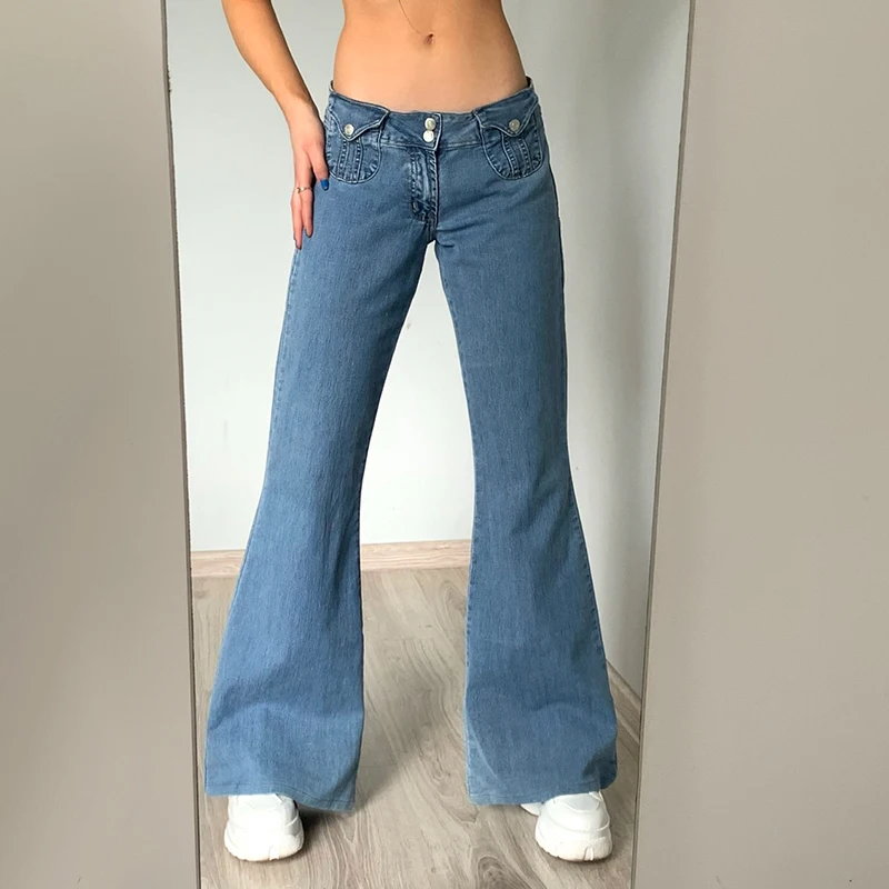 Y2K Vintage Jeans For Girl Low Waisted Flare Denim Pants Capris Elegant Lady Baggy Long Trousers Women Korean Style Streetwear
Y2K Vintage Jeans For Girl Low Waisted Flare Denim Pants Capris Elegant Lady Baggy Long Trousers Women Korean Style Streetwear