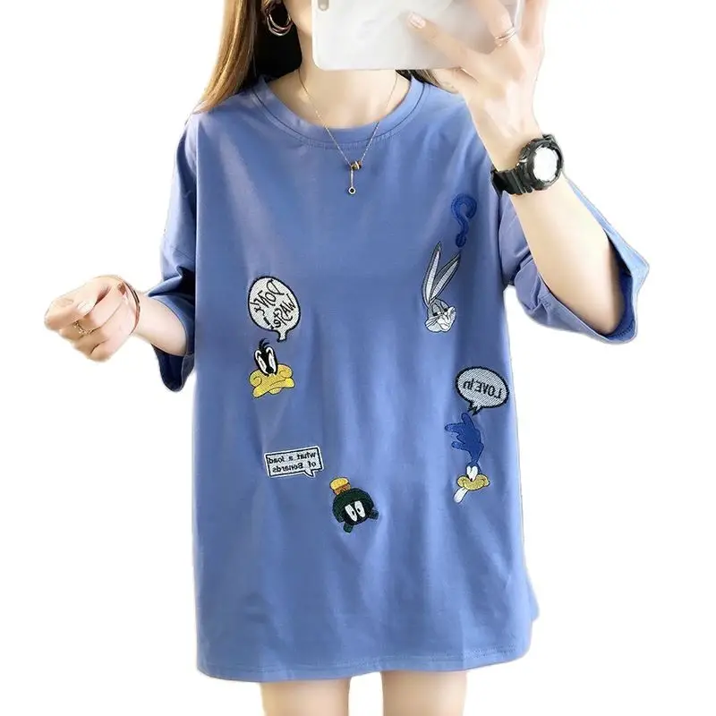 2021 Summer Korean Style Cotton Loose Embroidered Cartoon Large Size Women's Mid-Long Top Short Sleeve T-shirt Women
2021 Summer Korean Style Cotton Loose Embroidered Cartoon Large Size Women's Mid-Long Top Short Sleeve T-shirt Women