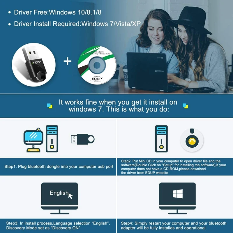 EDUP USB Bluetooth Adapter for PC USB Bluetooth 4.0 Dongle EDR Wireless Receiver for Laptop Computer Desktop with Windows10/XP
EDUP USB Bluetooth Adapter for PC USB Bluetooth 4.0 Dongle EDR Wireless Receiver for Laptop Computer Desktop with Windows10/XP