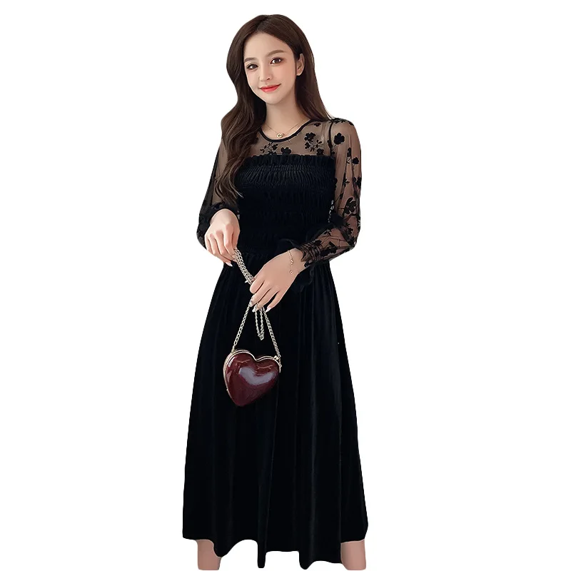 2021 Lace Velvet Vintage Dress Korean Casual Sexy Mesh Floar High Waist Party Slim Black Medium Length Velvet Vestidos
2021 Lace Velvet Vintage Dress Korean Casual Sexy Mesh Floar High Waist Party Slim Black Medium Length Velvet Vestidos