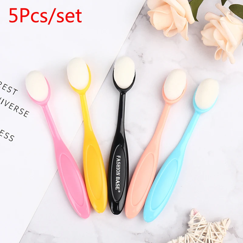 

5Pcs Oval Makeup Brushes Portable Toothbrush Oval Nylon Hair Cosmetic Makeup Blush Face Foundation Blending Brush Makeup Tool