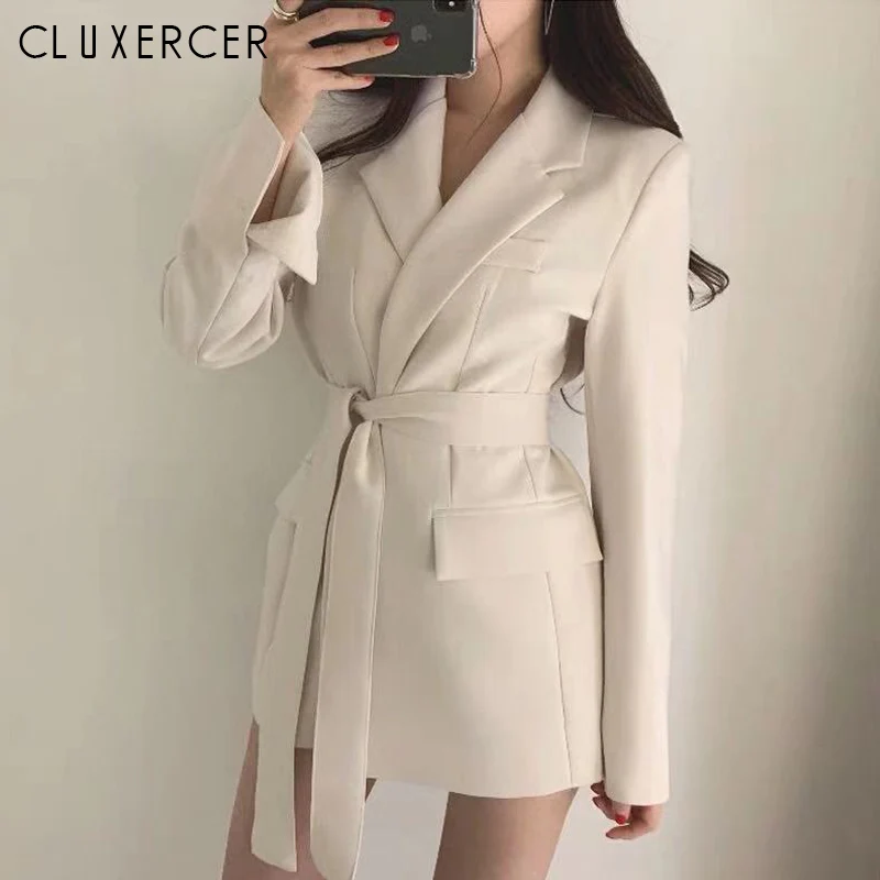 Korea Style Long Slim Blazer Jacket With Belt White Black Blazer Female Autumn Notched Office Lady Jacket Outwear
Korea Style Long Slim Blazer Jacket With Belt White Black Blazer Female Autumn Notched Office Lady Jacket Outwear