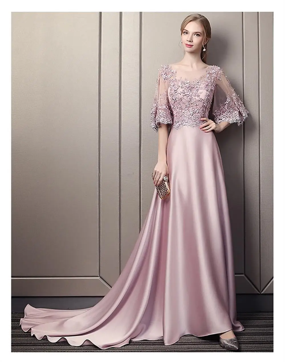 Round Neck Lace Decal Half Sleeve Robes De Soirée Satin Pink Backless Frenulum Button Elegant Dresses For Women
Round Neck Lace Decal Half Sleeve Robes De Soirée Satin Pink Backless Frenulum Button Elegant Dresses For Women