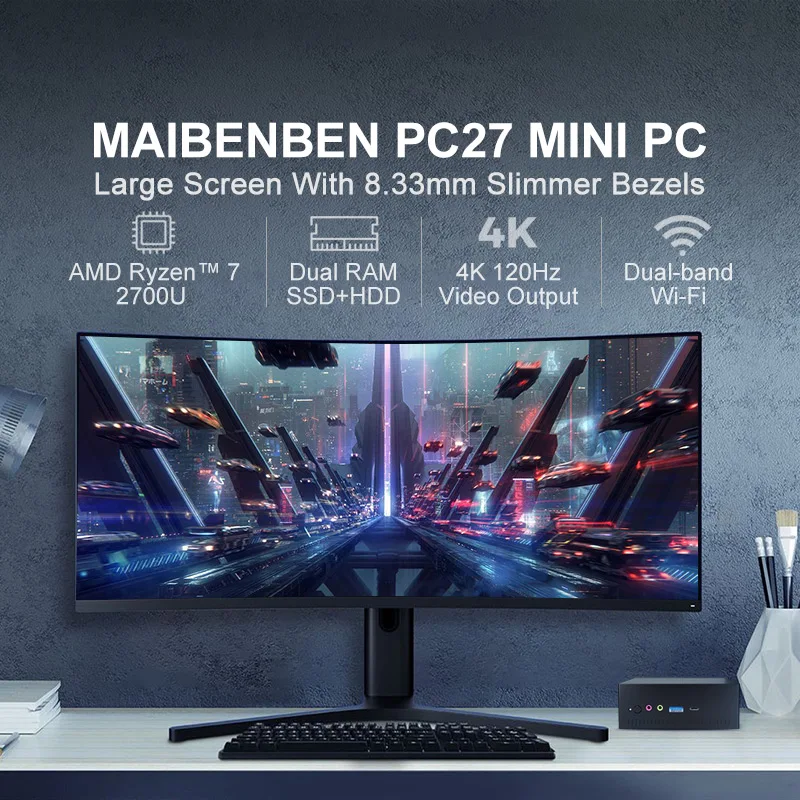 MAIBENBEN дешевый мини ПК AMD Ryzen R7 2700U Radeon Vega 8 Graphic 2 * DDR4 игровой компьютер Windows 10 4K HTPC HDMI2.0