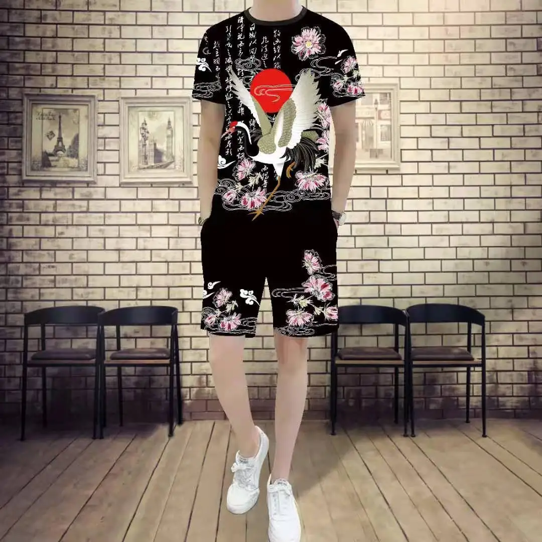 Мужская Летняя Повседневная футболка с коротким рукавом и шорты, красивый мужской костюм из 2 предметов с 3D-принтом большого журавля и феникса 
Мужская Летняя Повседневная футболка с коротким рукавом и шорты, красивый мужской костюм из 2 предметов с 3D-принтом большого журавля и феникса