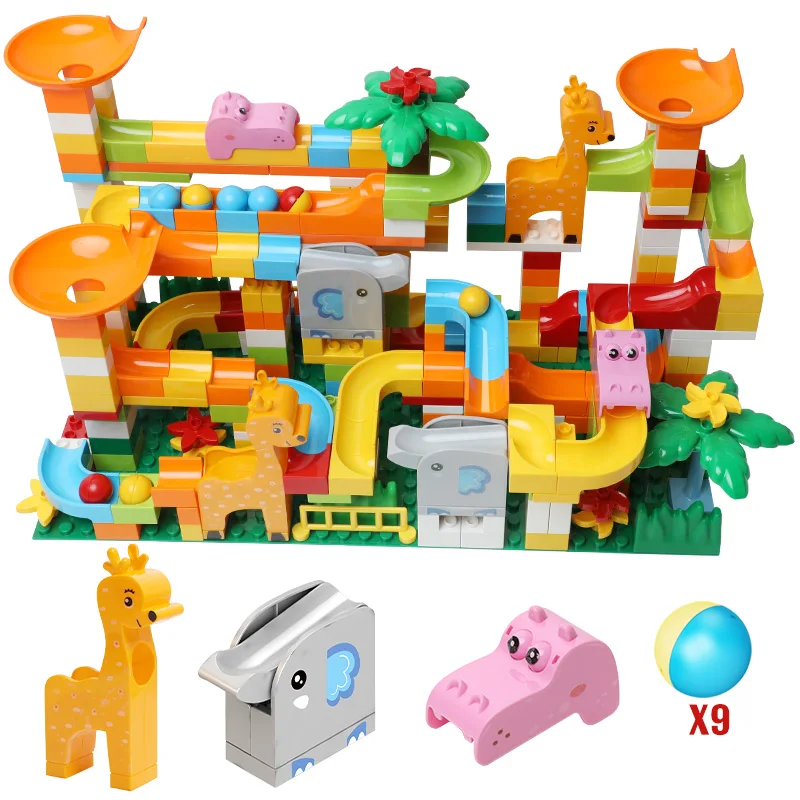 Marble Race Run Slide DIY Compatible Duploe Big Size Building Blocks Animal Figures Funnel Maze Balls Bricks Toys for Children | Игрушки и