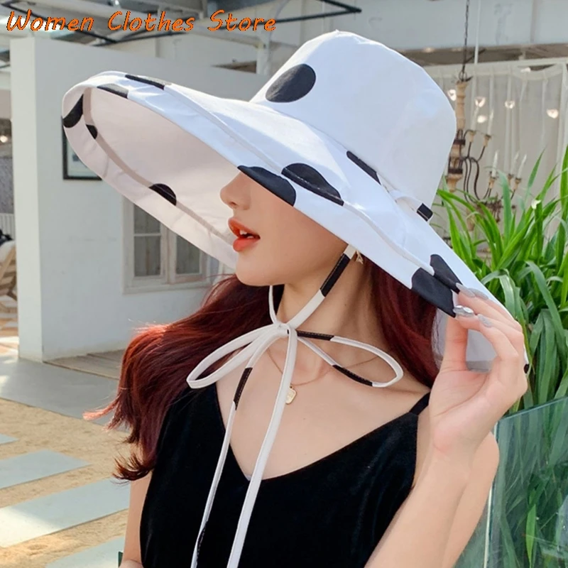 Summer Female Sun Hats Visor Hat Big Brim Dot Print Folding Straw Hat Casual Outdoor Beach Cap For Women UV Protection Hat
Summer Female Sun Hats Visor Hat Big Brim Dot Print Folding Straw Hat Casual Outdoor Beach Cap For Women UV Protection Hat
