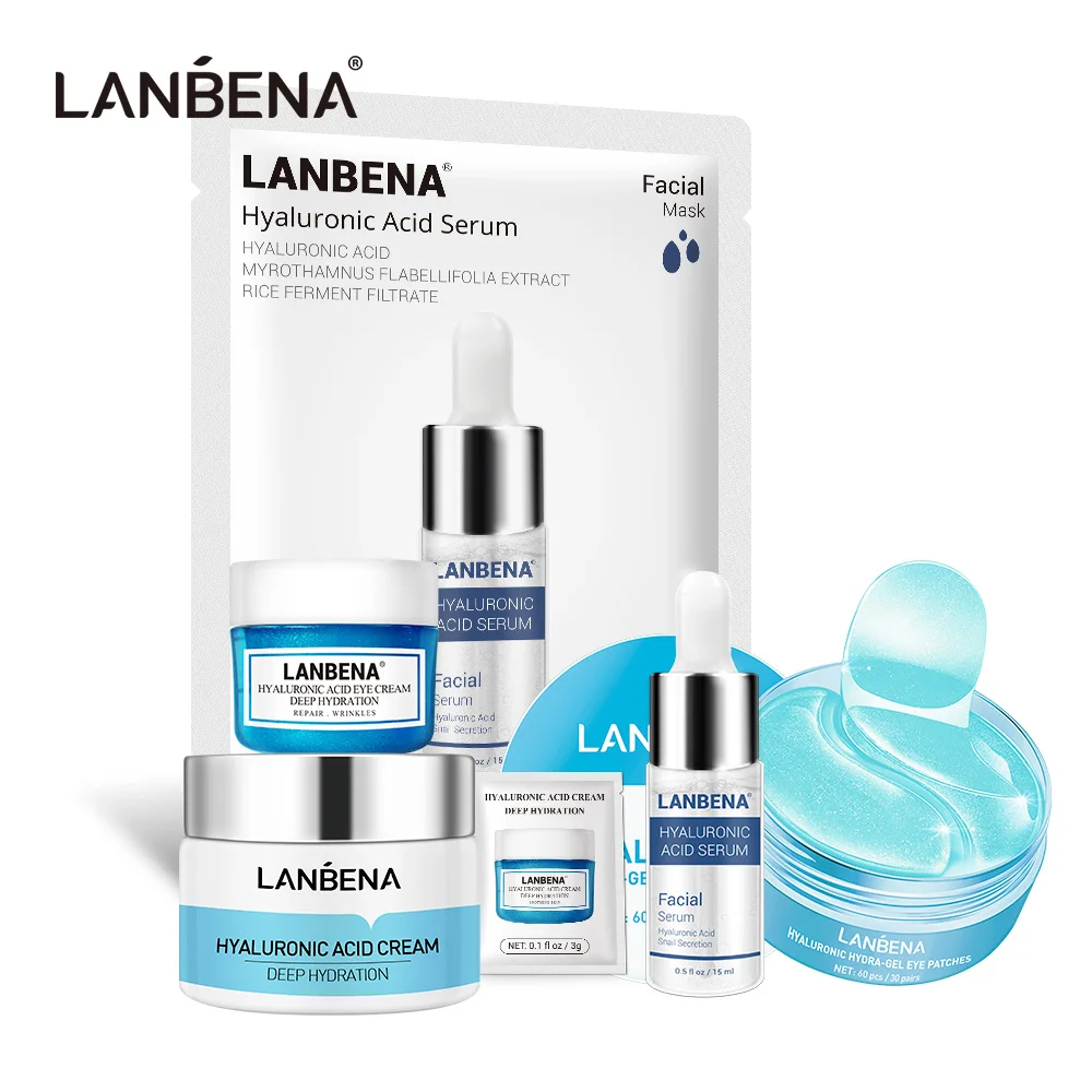 LANBENA Hyaluronic Acid Series Skin Care Moisturizing Facial Sheet Mask Eye Patches Face Serum Eye Cream Shrinking Pores 5 Sets
LANBENA Hyaluronic Acid Series Skin Care Moisturizing Facial Sheet Mask Eye Patches Face Serum Eye Cream Shrinking Pores 5 Sets