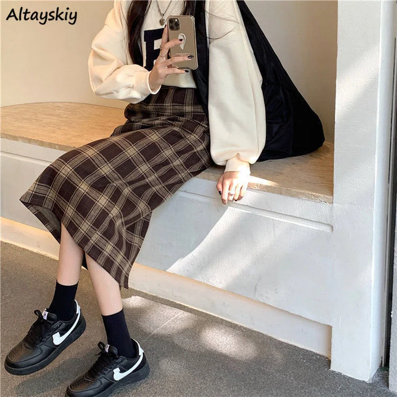

Vintage Skirts Women Autumn Stylish Empire Plaid Chic College Friend Girl Streetwear All-match Basic Korean Trendy Faldas Largas