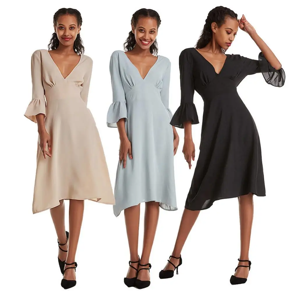 80%HOT Fashion Sexy V Neck Women Summer Bell Sleeve Solid Color Lace Up Party Dress
80%HOT Fashion Sexy V Neck Women Summer Bell Sleeve Solid Color Lace Up Party Dress