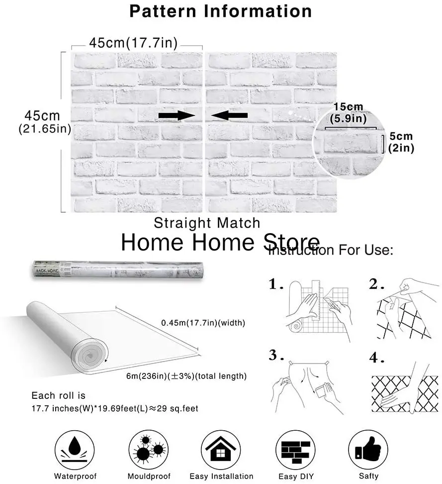 HomeHome Self Adhesive Contact Paper White/Grey Peel and Stick Faux Brick Wallpaper Bathroom Decorative Wallcoverings
HomeHome Self Adhesive Contact Paper White/Grey Peel and Stick Faux Brick Wallpaper Bathroom Decorative Wallcoverings