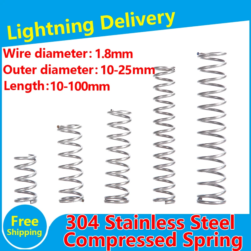 Stainless Steel Compression Spring 304 SUS Compressed Spring Y-type Stainless Steel Pressure Spring Wire Diameter 1.8mm 5PCS
Stainless Steel Compression Spring 304 SUS Compressed Spring Y-type Stainless Steel Pressure Spring Wire Diameter 1.8mm 5PCS