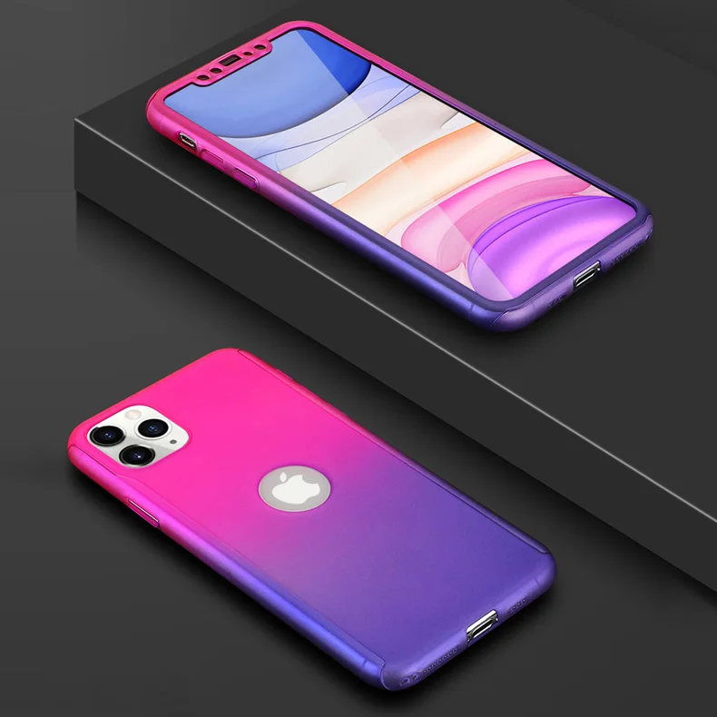 Двойной градиентный чехол для iPhone 11 Pro Xs Max Жесткий ПК 360 градусов Защита задняя