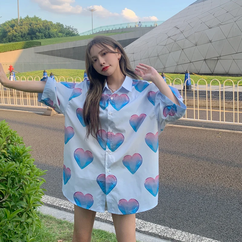 Love gradient shirt small fresh blouse 2021 summer loose short-sleeved top women
Love gradient shirt small fresh blouse 2021 summer loose short-sleeved top women