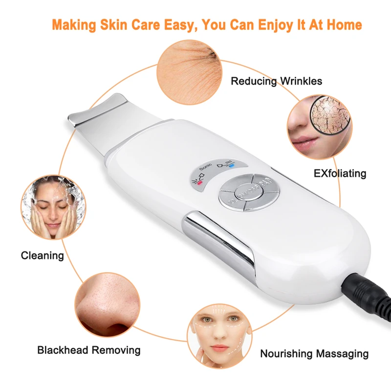 Ultrasonic Skin Scrubber Cleanser Face Cleaning Acne Removal Facial Spa Vibration Massager Ultrasound Peeling Clean Machine | Красота и