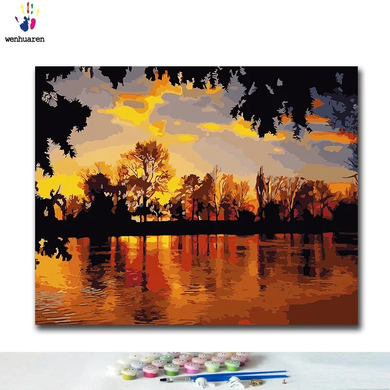 

DIY Coloring paint by numbers Sunset glow paintings by numbers with kits 40x50 framed