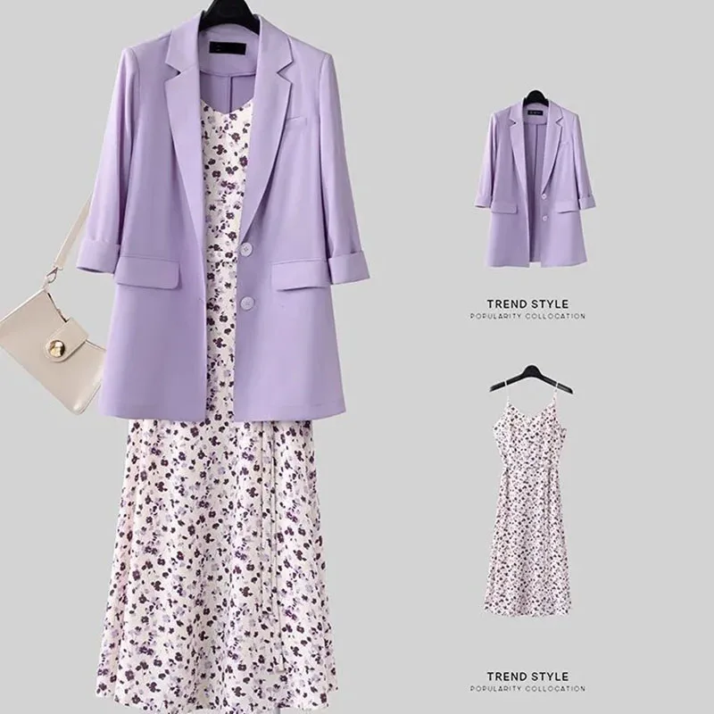 Summer Sweet Dress Suit Women Plus Size Korean Half Sleeve Blazer + Floral Print Spaghetti Strap Dress 2 Piece Set Casual Outfit
Summer Sweet Dress Suit Women Plus Size Korean Half Sleeve Blazer + Floral Print Spaghetti Strap Dress 2 Piece Set Casual Outfit