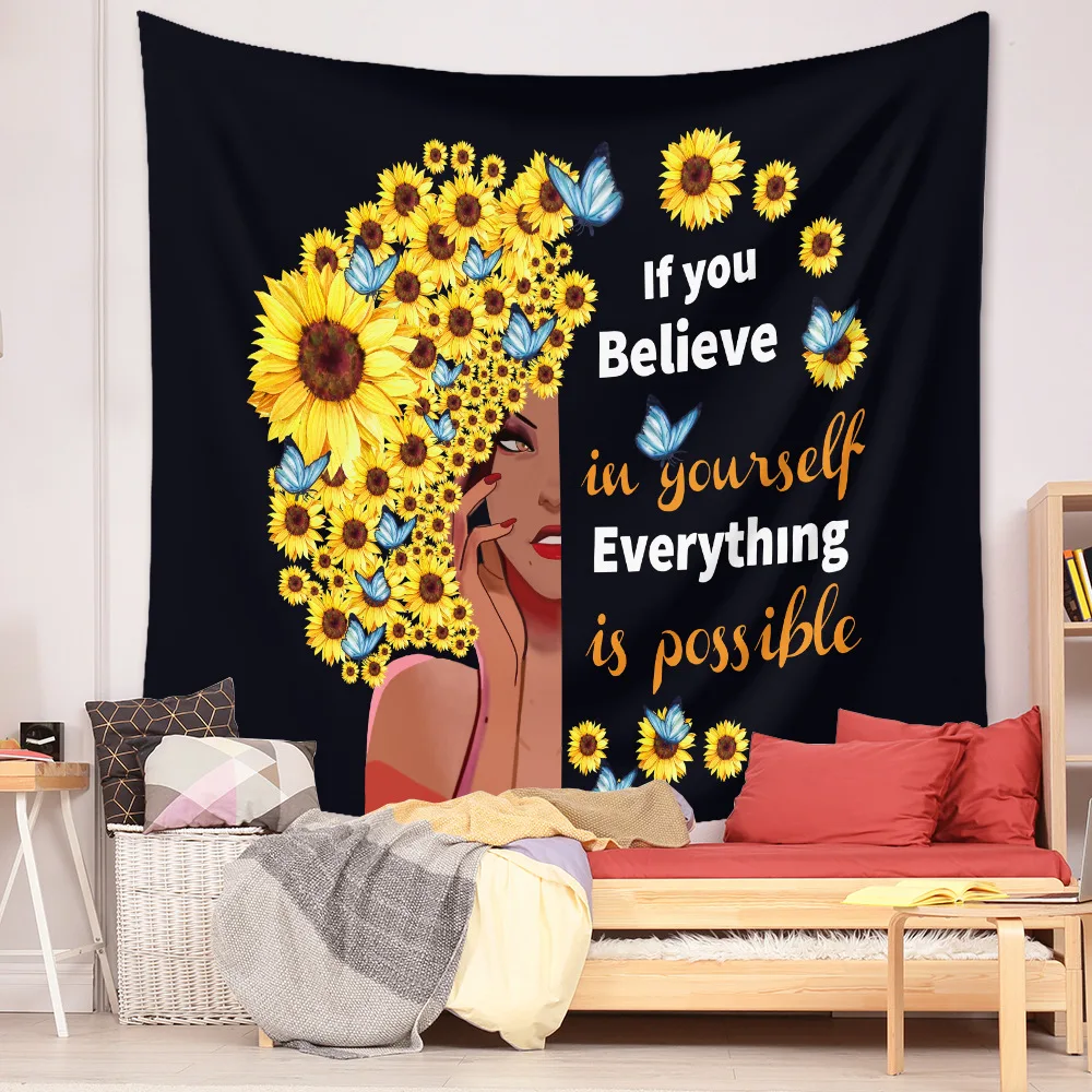 

New Sunflower girl wall tapestry anime 3d print living room boho wall deco hanging cloth aesthetic Nordic background cloth mural