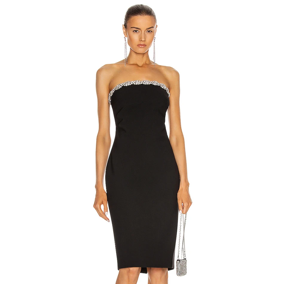 2021 summer new women's sexy black strapless tight bandage dress sleeveless diamond celebrity party boutique tube top dress
2021 summer new women's sexy black strapless tight bandage dress sleeveless diamond celebrity party boutique tube top dress