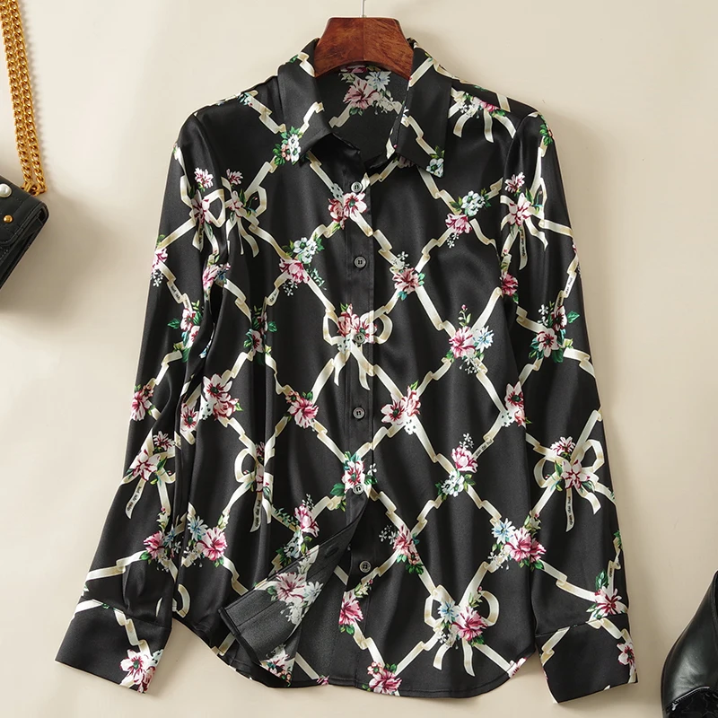 Real Silk Women's Shirt Elegant Fashion Turn-down Collar Long Sleeve Woman Shirts Blouses Floral Print Female Casual Blouse Tops
Real Silk Women's Shirt Elegant Fashion Turn-down Collar Long Sleeve Woman Shirts Blouses Floral Print Female Casual Blouse Tops