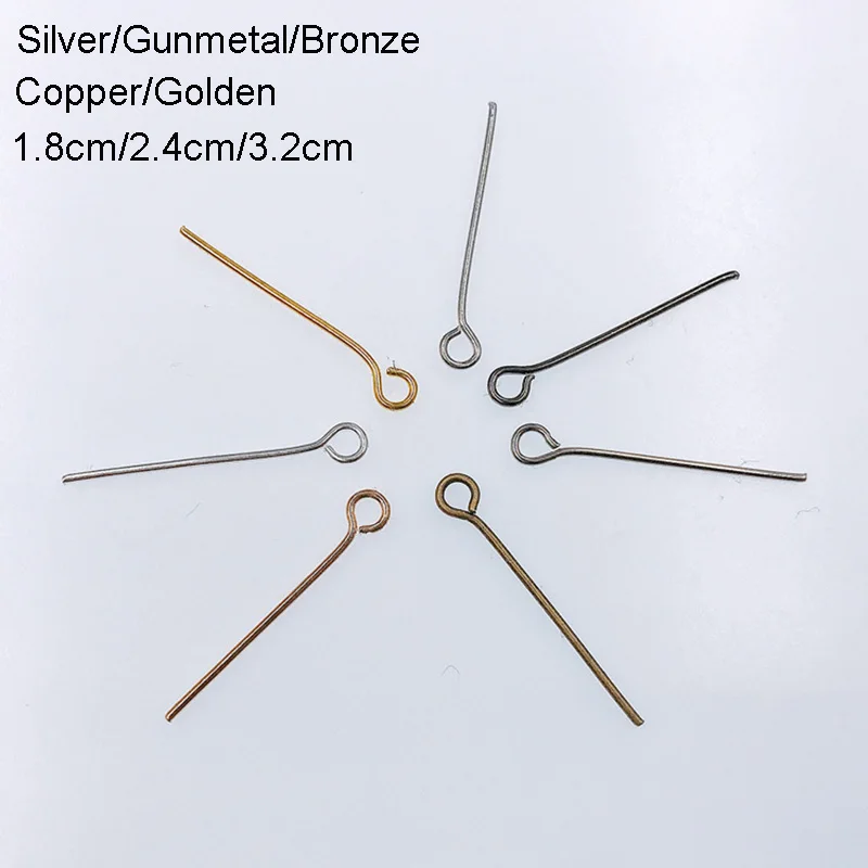 

200PCS 1.8cm 2.4cm 3.2cm Metal Iron Eye Head Pin Handmade DIY material beads end Pins for Hang charms Silver/bronze/gold
