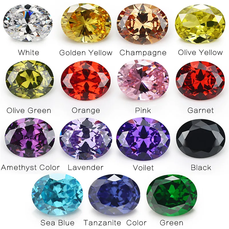 

1PCS Per Colors Total 15pcs Size 4x6mm ~ 10x12mm Oval Shape Loose Cubic Zirconia Stone CZ Beads