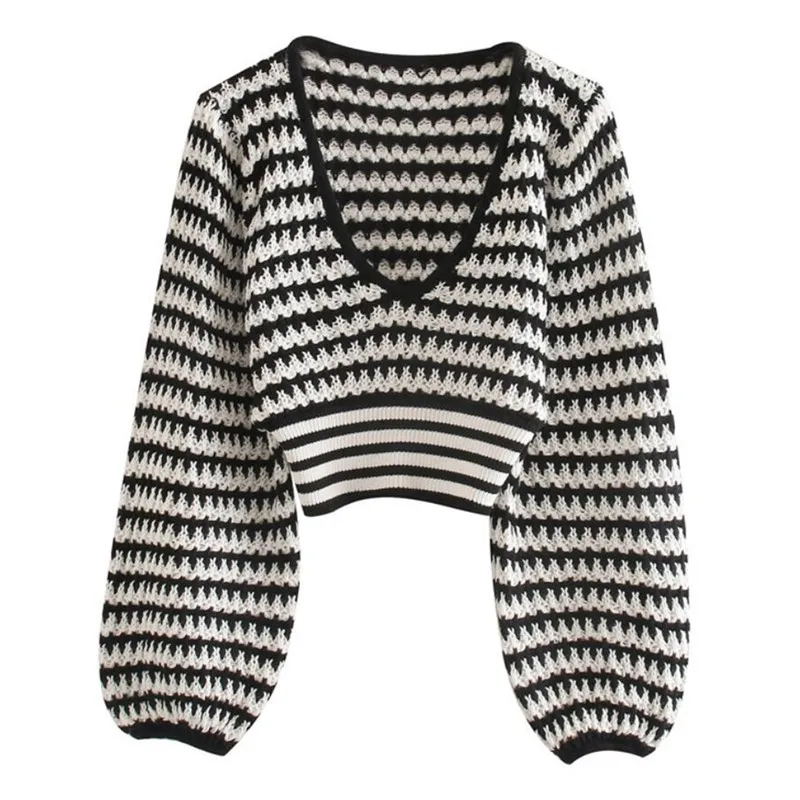 CHIC 2020 Retro Women Knit Striped V neck Sweater Pullovers French Exposed navel Short Knitwear Long Lantern sleeve Jumper Tops
CHIC 2020 Retro Women Knit Striped V neck Sweater Pullovers French Exposed navel Short Knitwear Long Lantern sleeve Jumper Tops