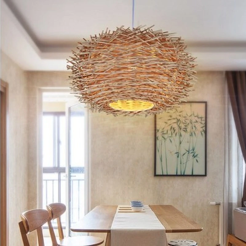 

Handmade Wicker Pendant Lamp Wood Bird Nest Bar Hotel Restaurant Dinning Room Bedroom Lounge Porch Loft Hanging Suspension Light