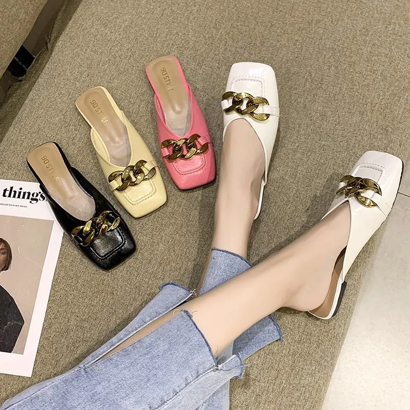 Women Slippers Metal Chain Flat Bottom Sandals Square Head Low Heel Mules Shoes Fashion All-match Outdoor Casual Beach AD99
Women Slippers Metal Chain Flat Bottom Sandals Square Head Low Heel Mules Shoes Fashion All-match Outdoor Casual Beach AD99