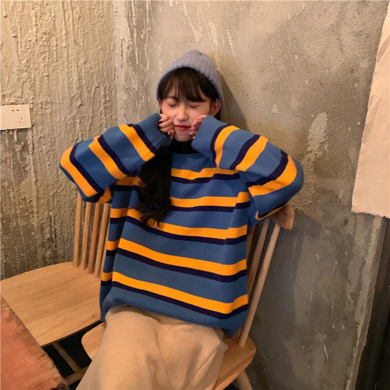 Lucyever Fashion Mix Color Striped Blue Sweater Women Elegant Lazy Soft Knit Pullovers Woman Korean Style Solid Elastic Sweaters
Lucyever Fashion Mix Color Striped Blue Sweater Women Elegant Lazy Soft Knit Pullovers Woman Korean Style Solid Elastic Sweaters