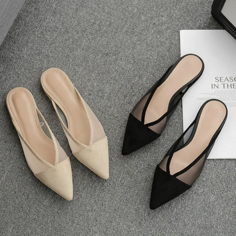 Baotou Half Slippers Women's Mesh Hollow-out All-match Fitting Shoes Suede Pointed Toe Lazy Flat Slippers Summer
Baotou Half Slippers Women's Mesh Hollow-out All-match Fitting Shoes Suede Pointed Toe Lazy Flat Slippers Summer