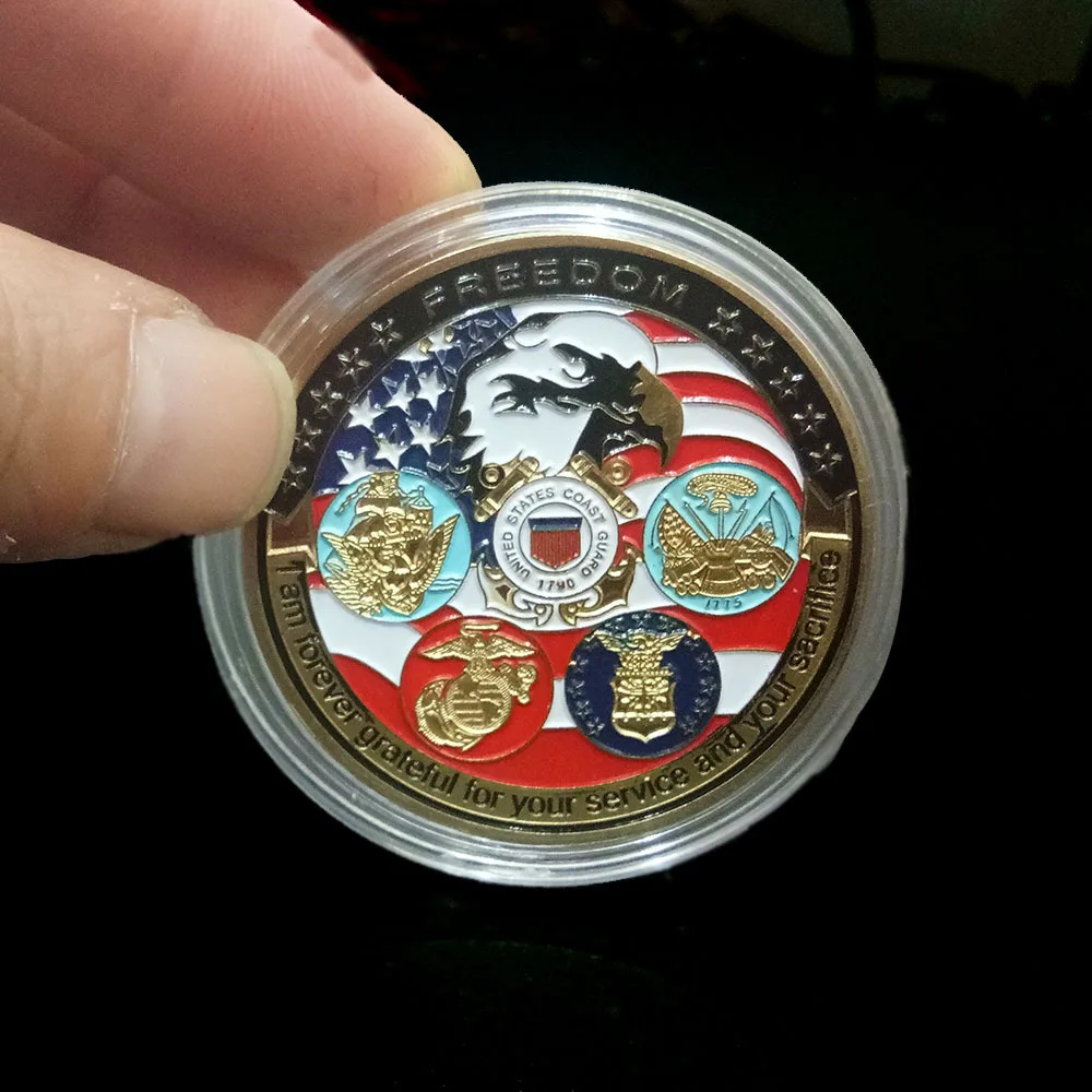 New Gold Plated Coin USA Navy USAF USMC Army Coast Guard American Free Eagle Totem Gold Military Medal Challenge Coin Collection
New Gold Plated Coin USA Navy USAF USMC Army Coast Guard American Free Eagle Totem Gold Military Medal Challenge Coin Collection