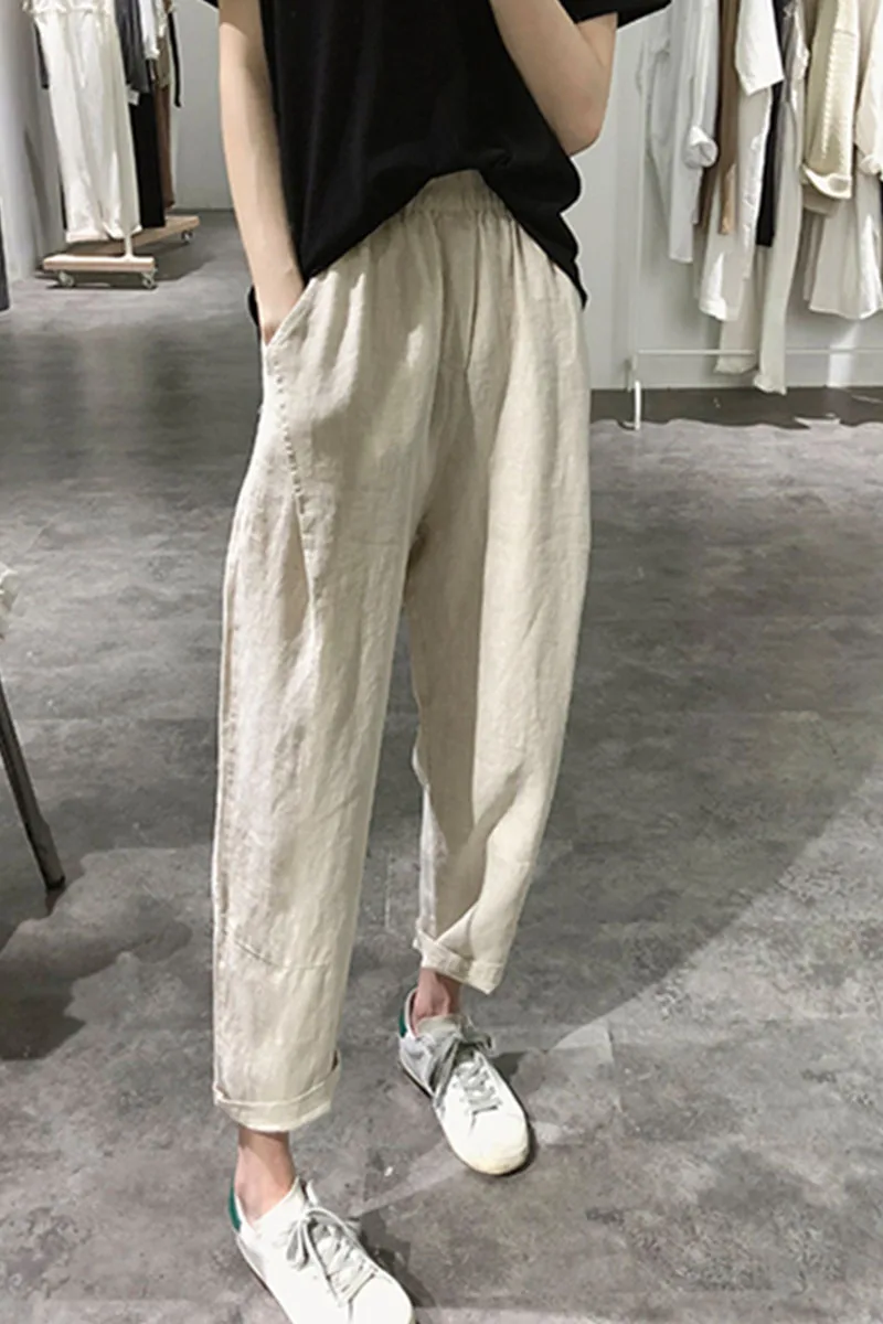 Women Cotton Linen Cropped Pants Spring Summer Thin Pocket Loose Casual Trouses Elastic Waist Pius Size Solid Color Harem Pants 
Women Cotton Linen Cropped Pants Spring Summer Thin Pocket Loose Casual Trouses Elastic Waist Pius Size Solid Color Harem Pants