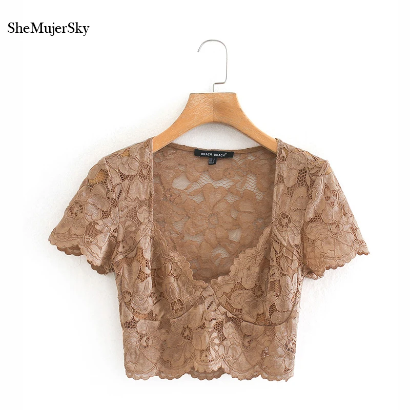 Женская Кружевная футболка SheMujerSky, укороченная Однотонная футболка с коротким рукавом и квадратным вырезом, лето 2020
Женская Кружевная футболка SheMujerSky, укороченная Однотонная футболка с коротким рукавом и квадратным вырезом, лето 2020