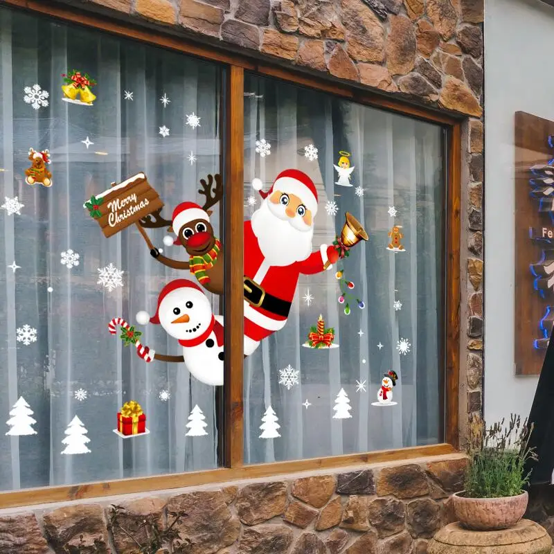 Новогодние наклейки на окно рождественские украшения для дома Рождественские