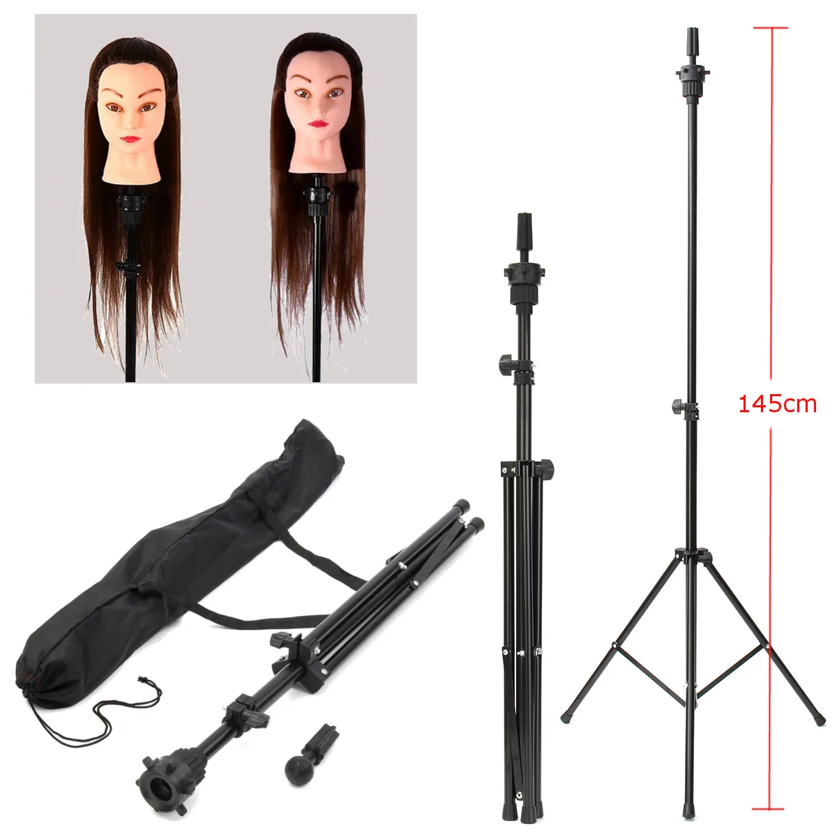 

Adjustable Hair Wig Stand Holder Tripod Stand Holder Hairstylist Mannequin Manikin Head Hairdressing Training Head Holder + Bag