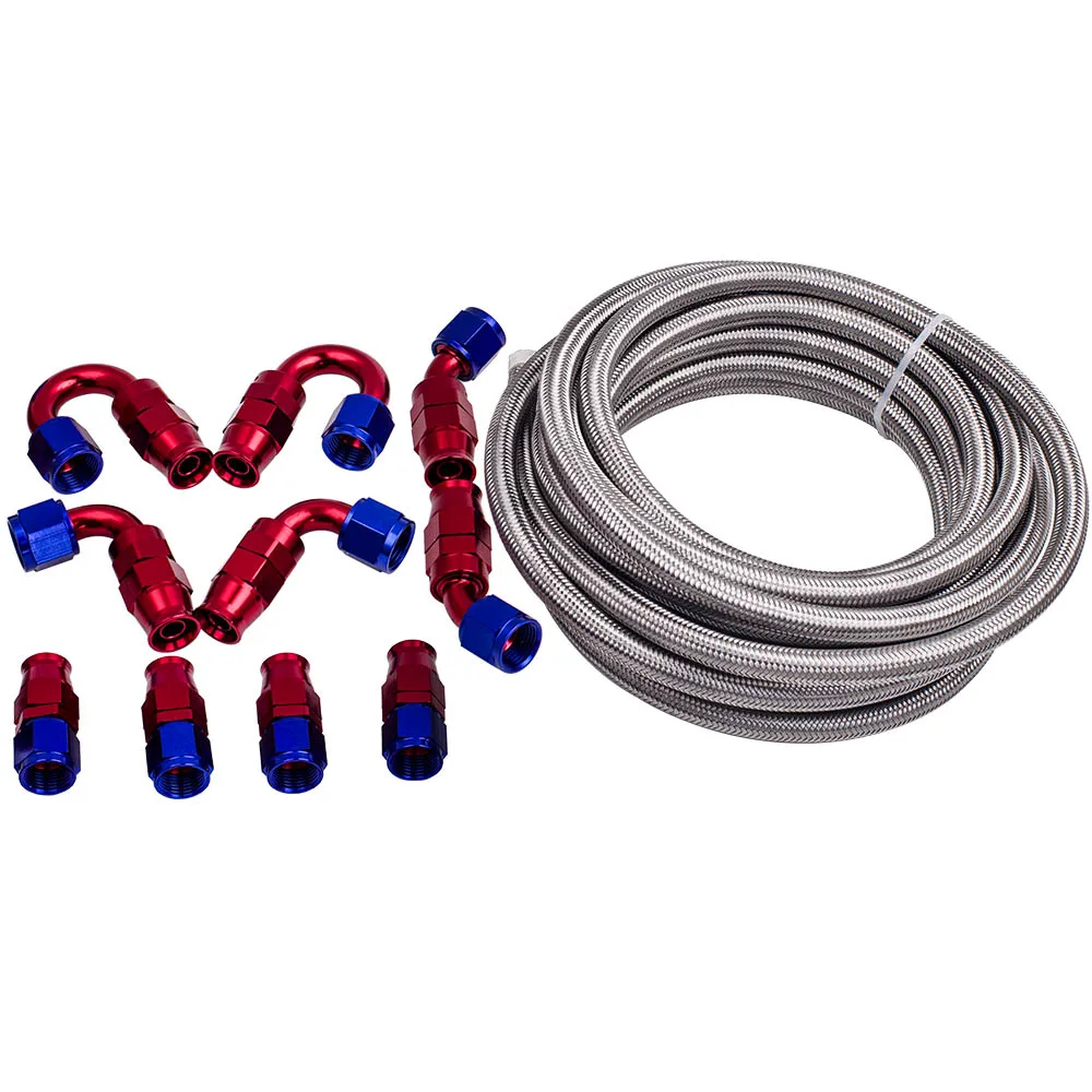 

20FT 8AN AN8 PTFE Stainless Steel Braided Oil Gas Fuel Line + 10pcs Hose Kit