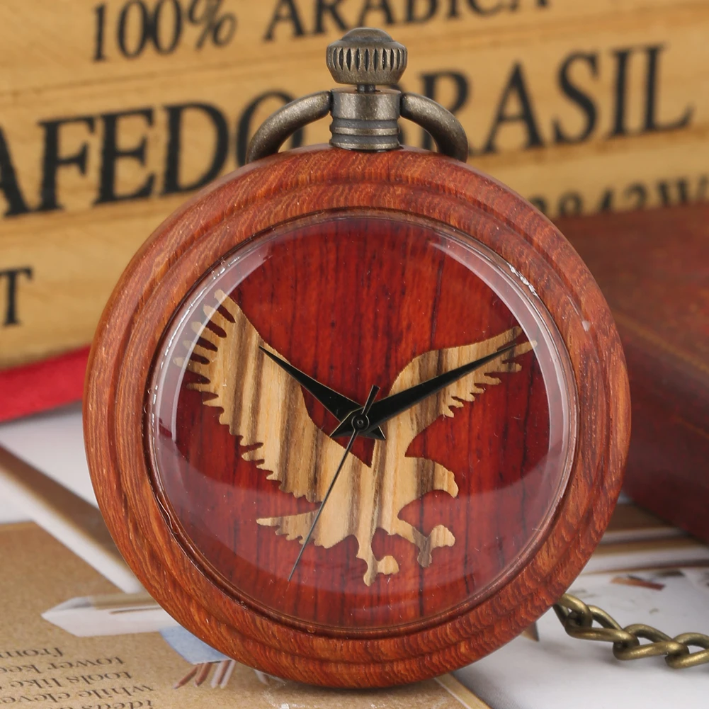 

Деревянные карманные часы в стиле ретро, кварцевый механизм, красные деревянные подвесные часы с фотографией летающего орла, карманные час...
