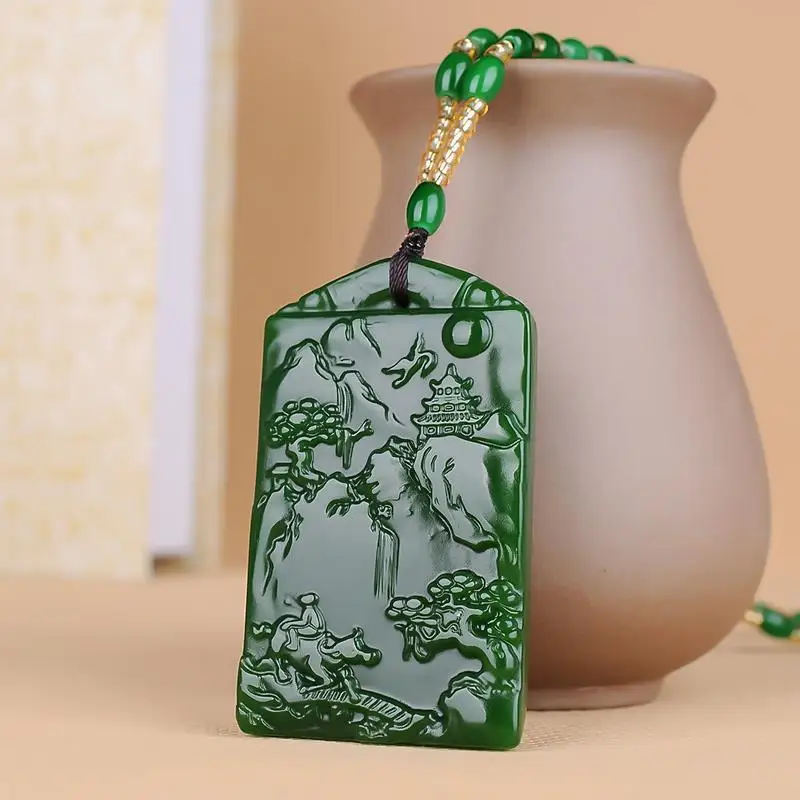Natural Green Hand-carved Landscape Jade Pendant Fashion Boutique Jewelry Men and Women Necklace Gift
Natural Green Hand-carved Landscape Jade Pendant Fashion Boutique Jewelry Men and Women Necklace Gift