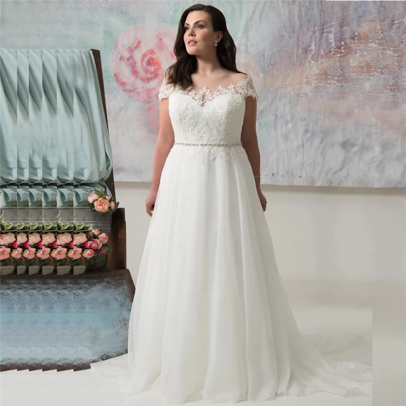 Sheer Scoop Neckline Wedding Dresses Lace Appliques Bridal Gowns Plus Size Spring Pearls Waistline Custom Made
Sheer Scoop Neckline Wedding Dresses Lace Appliques Bridal Gowns Plus Size Spring Pearls Waistline Custom Made